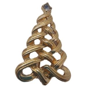 Golden Christmas Tree with Crystal Topper Brooch